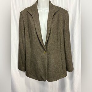 Lafayette 148 New York Single Breasted Brown Herringbone Equestrian Blazer 14P